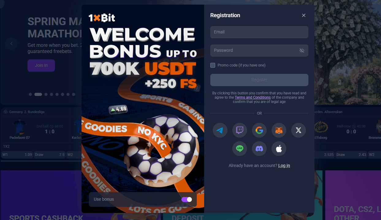 Registration at 1xBit step by step