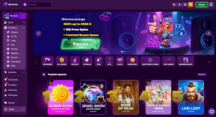 Slotrave Casino – Slot-focused casino with Zeus vs Hades